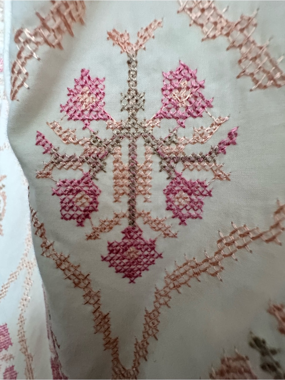 Cream and Pink embroidered Tiered Dress - Picture 3 of 6